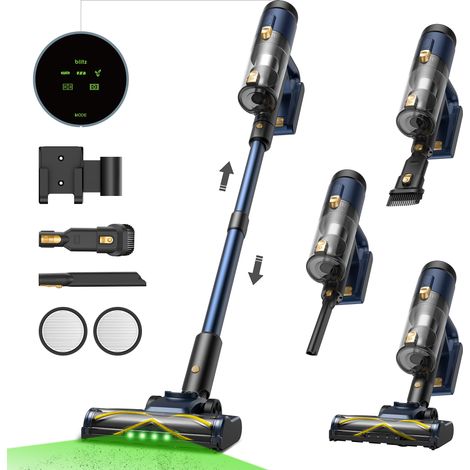 VACTIDY Blitz V12 – Kabelloser Akku-Staubsauger – 70 kPa – Bis zu 55 Min. Laufzeit – 1 Liter – GreenLight-Technologie – Teleskoprohr – LED-Display – Multifunktionszubehör