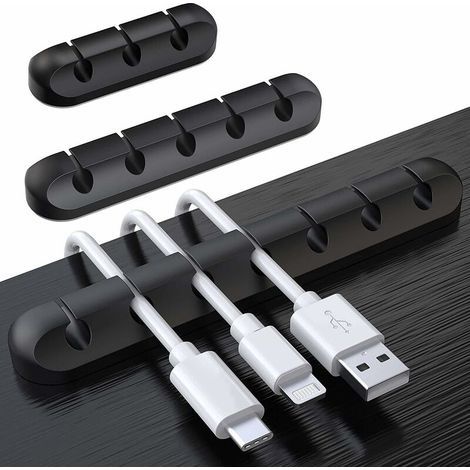 Lot de 3 clips de câble Organiseur de câble de bureau Fixateur de câble Hub Câble de données Organiseur de câble en silicone Fente pour carte Clip Boucle Câble réseau auto-adhésif (1/5)