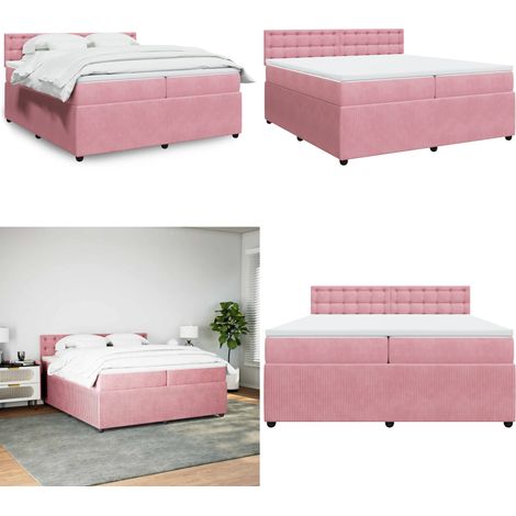 Giroletto a Molle con Materasso Rosa 200x200 cm in Velluto - Materasso a molle insacchettate - Letto a molle