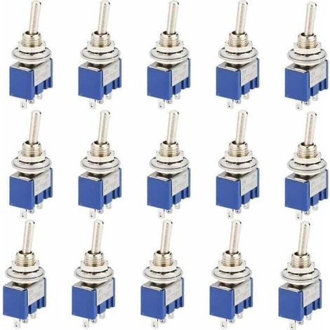 15 Pièce Mini Interrupteur à Bascule, AC 125V 6A ON-OFF 3 Broches 2 Position SPDT Interrupteur a Bascule Autobloquant pour Pièces D'auto Bleu (1/4)