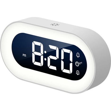 Réveil Lumineux avec Veilleuse, Grands Chiffres Nets, Volume Réglable, 12/24H, Snooze, Horloge de Chevet Compacte pour Chambre (Blanc) (1/5)