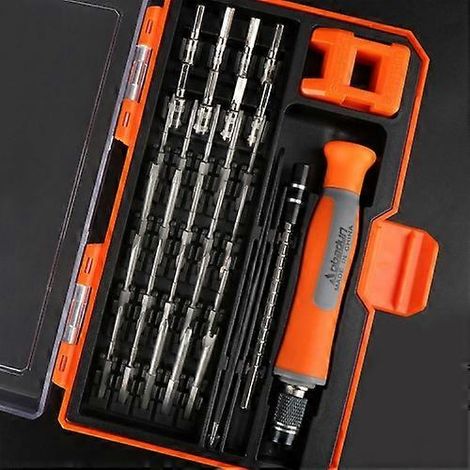 Obadun 9802 Coffret d'outils 31 en 1 : tournevis, outil de précision pour horloge d'ordinateur, outil de réparation multifonction, manche télescopique, boîte orange (1/5)