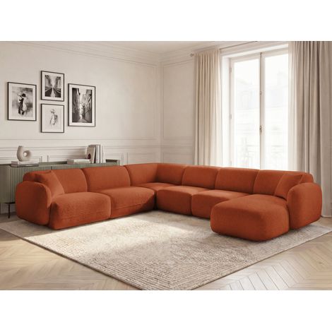 BOBOCHIC - Canapé panoramique fixe modulable ANDA avec 1 méridienne, 2 chauffeuses et 1 petit angle Angle gauche  Orange (1/5)
