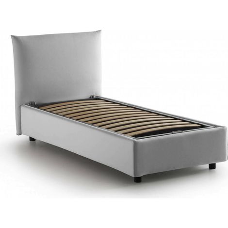 Talamo Italia Letto singolo Marina, Letto contenitore con rivestimento in tessuto, 100% Made in Italy, Apertura laterale, adatto per materasso Cm 80x190, Bianco, con imballo rinforzato