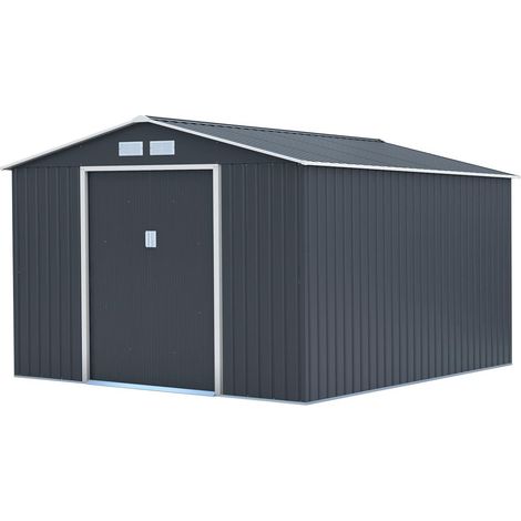 Habitat Et Jardin – Abri de jardin métal 8,83 m² – Acier galvanisé – Dimensions 319 x 277 x 202 cm – Double porte coulissante – Résiste aux UV et à la rouille (1/4)