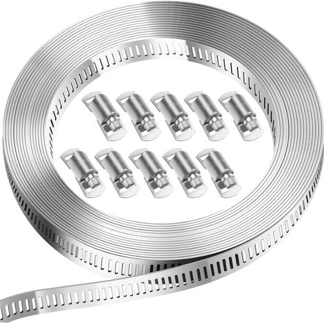 Colliers de serrage pour tuyau de 3 mètres, collier de tuyau en acier inoxydable 304 avec 10 clips, serre-tubes DIY pour tuyau de piscine, tuyau de gaz domestique, tuyau de jardin (1/5)