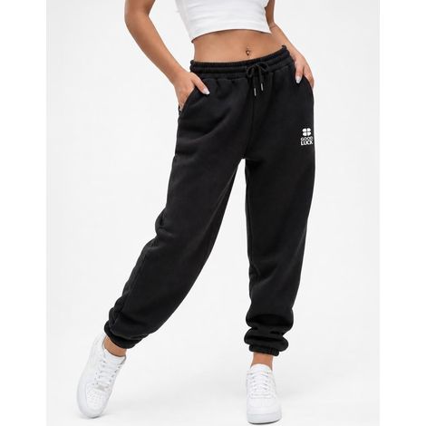 Pantaloni della tuta neri da donna con logo GOOD LUCK stampato L (1/5)