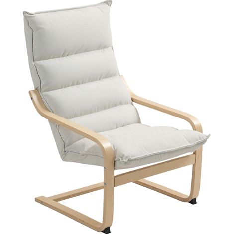 Fauteuil de salon moderne avec dossier haut rembourré, pieds en bois et revêtement en velours 67x83x105 cm couleur crème (1/5)