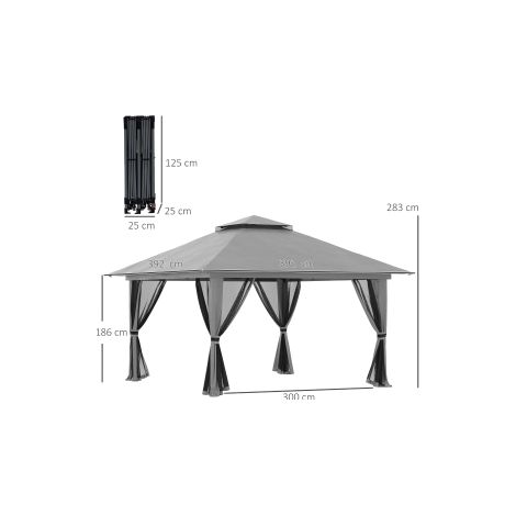 Barnum gris foncé 4x4 m avec parois en filet et double toit anti-UV résistant aux intempéries pour jardin, terrasse et plein air (1/5)