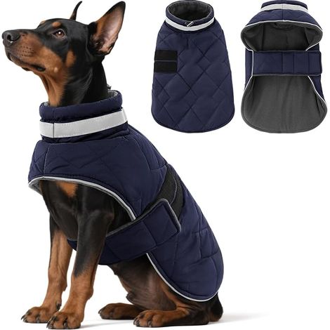 Dog Winter Coat XL Waterproof Windproof Warm Fleece Jacket with Reflective Adjustable Size Open Collar - Border Collie, Australian Shepherd, Boxer (1/5)