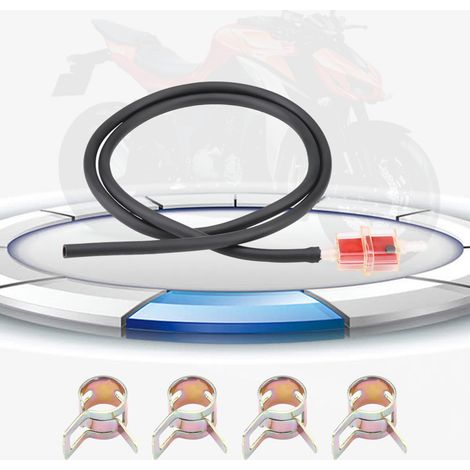 Roter quadratischer 6-mm-Kraftstofffilter (1/4 Zoll) für Motorrad und Roller mit Schlauchschellen und Schlauch (1/5)