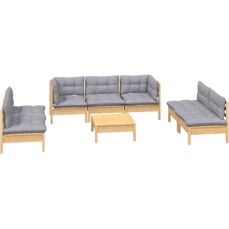 Juego de muebles de jardín 8 pzas y cojines madera maciza pino vidaXL (1/4)