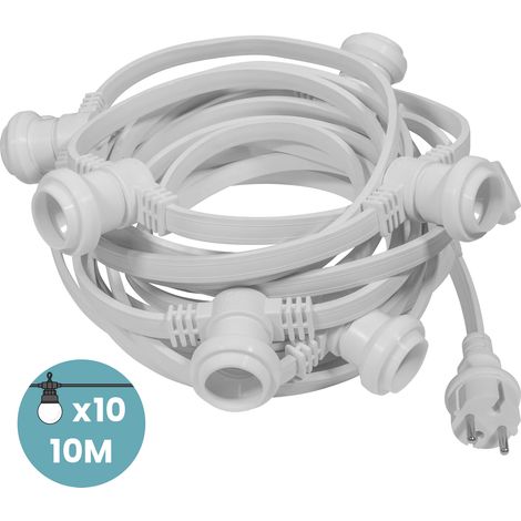 Skylantern – Guirlande guinguette extérieure IP65 10m blanche – 10 douilles E27 étanches – Raccordable jusqu'à 150m pour ambiance festive