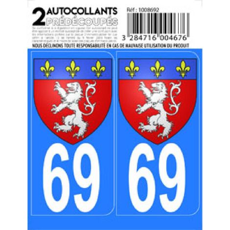 Autocollant departement 69 - BLASON LYONNAIS -x2-