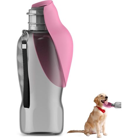 Gourde Chien 800ML - Bouteille Eau Antifuite - Matériau Sans BPA - Bol Large Intégré - Pour Marche Randonnée Camping Voyage - Rose (1/5)