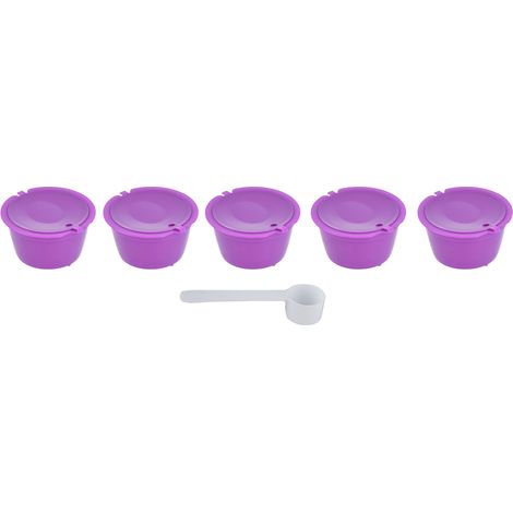 5-teiliges wiederverwendbares 50-ml-Kaffeefilterset mit Löffel für DOLCE GUSTO Maschinen – Lila (1/5)