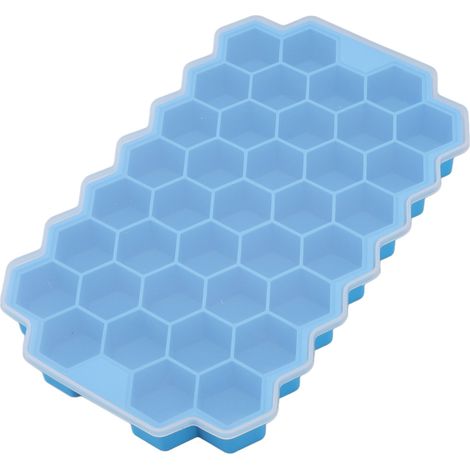 Moule à glaçons en silicone pur, 37 cavités avec couvercle, alvéole en nid d'abeille, boîte de conservation pour glaçons, bleu (1/5)