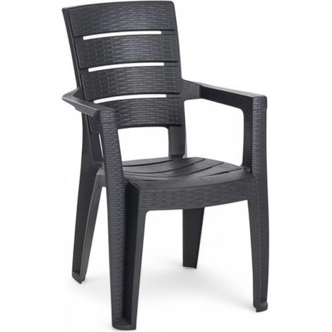 Sedia con braccioli in resina impilabile effetto rattan antracite 56x44xH89 cm da esterno (1/5)