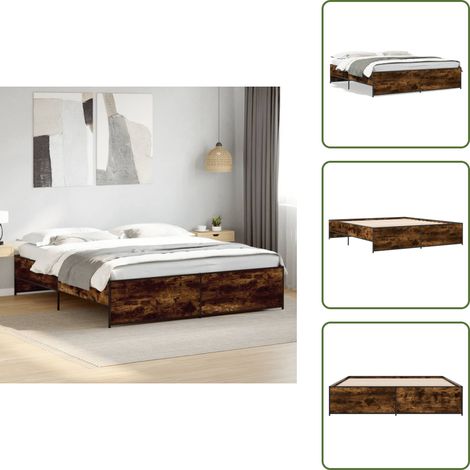 The Living Store Bettgestell Räuchereiche 180x200 cm Holzwerkstoff und Metall - Holzbettwäsche - Doppelbett - Lattenrost - Boxspringbett - Bettkasten