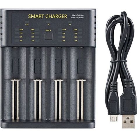 Battery Charger - TD - 4 Slots - Overcharge Protection - LED Display - USB (1/4)