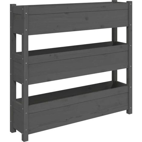 Pot de fleurs gris, dimensions 112x25x104,5 cm, en bois de pin massif. (1/5)
