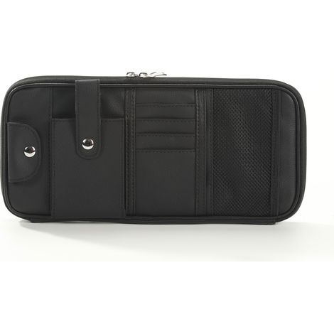 Organisateur pare-soleil noir pour voiture, pare-soleil multipoches en PU L (1/5)