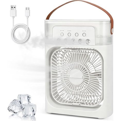 Enfriador de aire 4 en 1,mini aire acondicionado portátil,mini enfriador de aire con difusor de agua,3 velocidades,7 luces LED