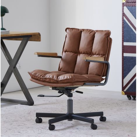 Sedia da ufficio ergonomica in similpelle marrone, girevole e regolabile OKMYHOME (1/5)