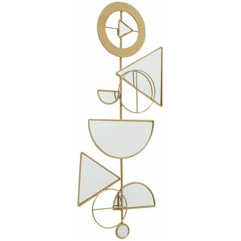 Decorazione murale oro soggiorno murale retro specchio design appeso a parete arte geometrica rilievo, cerchi triangoli, ferro, LxA 40x91 cm (1/5)