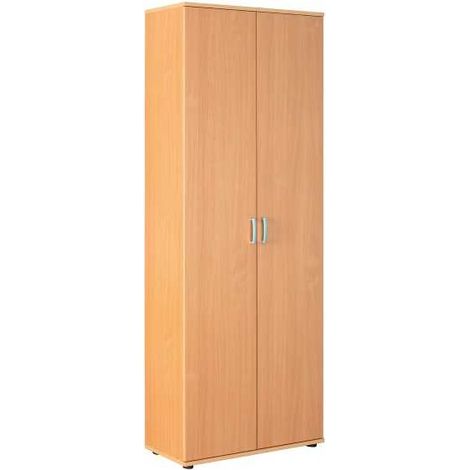 Armoire à deux portes avec étagères en stratifié, couleur hêtre, Dimensions 70 x 189 x 34 cm (1/5)