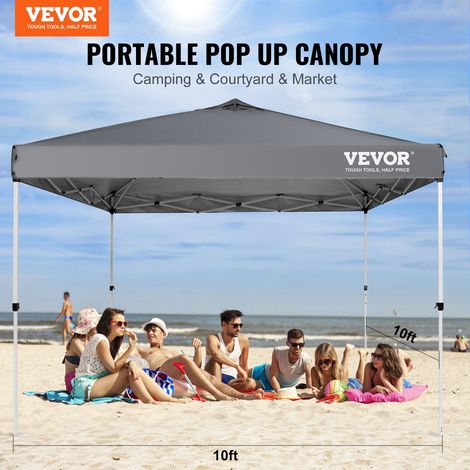 Tonnelle Pop-up 304,8x304,8 cm Tonnelle Auvent Jardin Bâche Enduit Argenté PU 250D Sac à Roulettes Portable 4 Sacs Sable Abri Solaire Imperméable pour Plein Air, Plage, Fête, Camping, Gris Foncé (1/5)