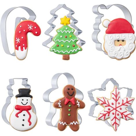 Ensemble de 6 moules à biscuits de Noël, moules en acier inoxydable avec sapin de Noël, bonhomme en pain d'épice, bonhomme de neige, flocon de neige, canne de Noël et visage du Père Noël (1/5)