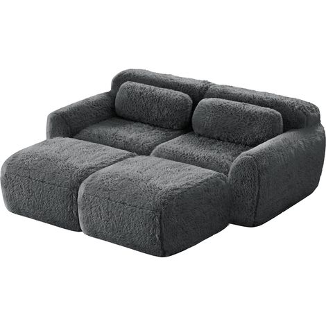 Canapé nuage sans structure en tissu pelucheux doux, canapé-lit modulaire avec 2 ottomans, canapé 2 places, sans montage, canapé confortable pour salon, gris (1/5)