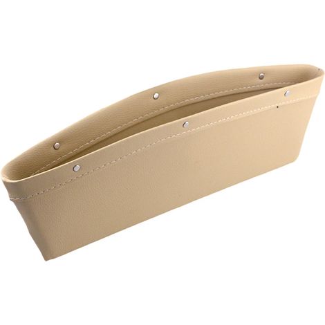 (Beige - Cuir pleine fleur) 1 pochette de rangement en cuir PU pour siège auto, compartiment pour téléphone, clés, lunettes, portefeuille, cartes et câbles. (1/5)
