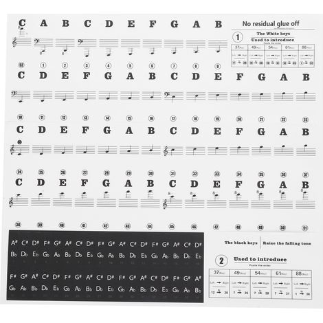 Piano Sticker Électronique Clavier Amovible PVC Autocollant Portée Intonation Étiquettes Noires Lettres (1/5)