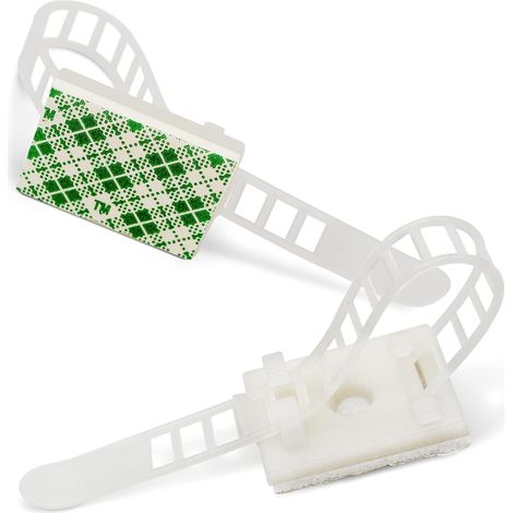 Serre cable adhesif blanc – fix cable avec embase adhesive pour cable management – Serre cable plastique, attache cable adhesive, organisateur de cable, support de cable adhesif (1/5)