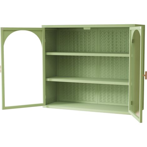 Mobile pensile a 2 ante in vetro temperato e metallo, 70 x 23 x 60 cm, verde, MODENUIT (1/5)