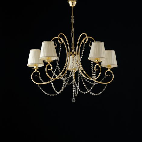 Magda Lampadario in ferro dorato 5 luci con paralumi 115 Ø72 BL146-5-OR-PAR