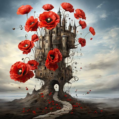 Tableau sur toile château floral 30x30 cm - Impression sur Toile Murale Décorative - Image imprimée en HD sur Toile - Toile sur Châssis en Bois FSC - Fabriqué en France (1/5)