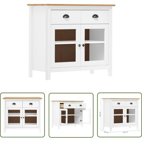 The Living Store Buffet Hill Blanc 90x40x80 cm Bois de pin solide - Buffet - Meuble De Rangement - Commode - Mobilier - Bois De Pin (1/4)
