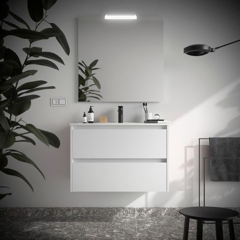 Badezimmermöbel BALTIC 800 2 Schubladen WHITE SATIN + Waschtisch + Spiegel (1/2)