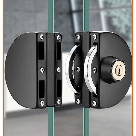 Serrure de porte en verre sans perçage – Acier inoxydable – Plaque d'acier à quatre couches – Pour verre trempé 10-12mm (1/5)