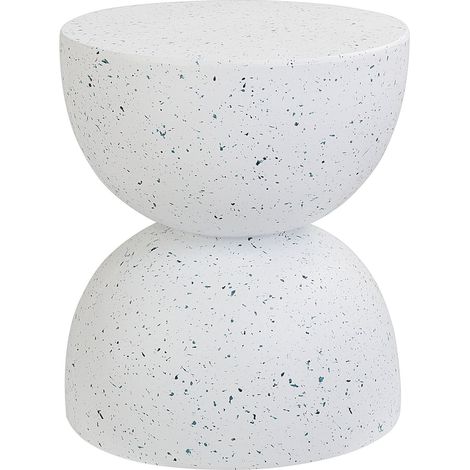 Tavolino in fibra di vetro MgO con piano rotondo a forma di clessidra Resistente alle macchie UV, alla ruggine, all'acqua e al vento Bianco con effetto terrazzo Caoria (1/5)
