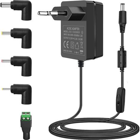 Alimentation 12V 2A, AC 100-240V à DC 12 Volt Adaptateur Euro mâle, Compatible avec 5050 3528 LED Bande imprimante 3D CCTV système de sécurité Moniteur LCD (1/5)