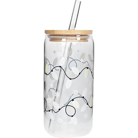 Tasse de Noël avec couvercle et paille - Changement de couleur - Bouteille en verre réutilisable pour chocolat chaud, eau froide, lait, jus, bière (1/5)