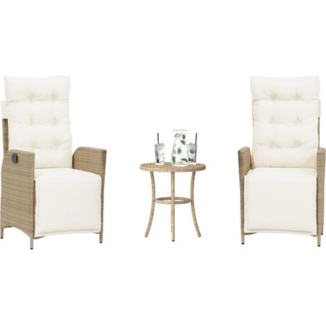 3-tlg. Bistro-Set mit Kissen Beige Poly Rattan (1/5)