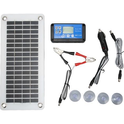 Kit Solaire 12V 30W Portable avec Contrôleur et Ventouses pour Camping, Caravane, Bateau (1/5)