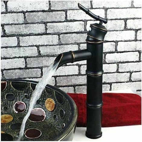 Dreiteiliger schwarzer Bambus-Wasserhahn, komplett aus Kupfer, antiker, traditioneller Waschbecken-Wasserhahn. Geeignet für Badezimmer (1/5)
