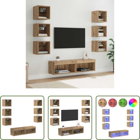 vidaXL Wandmontage -  TV-Schränk mit LED-Lichtleisten 8 pcs Artisan-Eiche Glas (1/5)