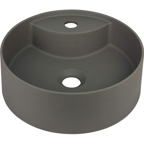Vasque à poser en granit rond avec robinetterie anthracite métallique ø36 cm - Delia